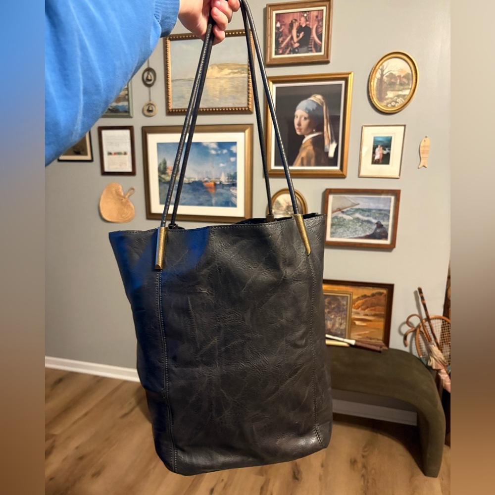 By Anthropologie Large Leather Tote Bag & Pouch